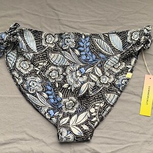 Summer salt Black, White & Light Blue Floral Bikini Bottom